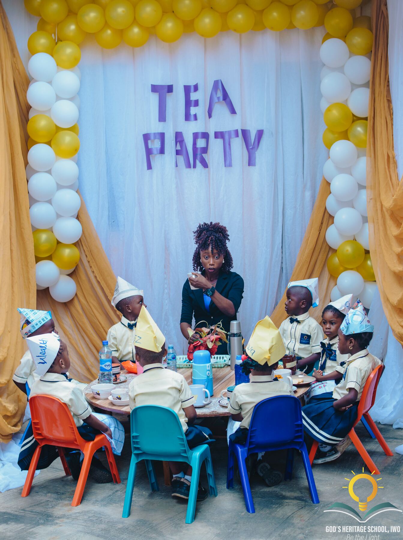 GHSI pupils gathered for a guided tea-etiquette activity
