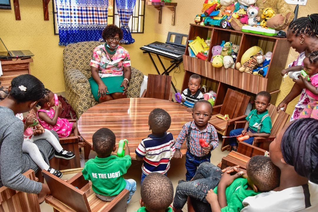 Teacher and pupils learning together at God's Heritage School